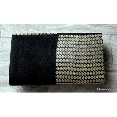 Black And Silver Brocade Fabric Clutch, Wedding Clutch, Party Bag, Hard Body Bag